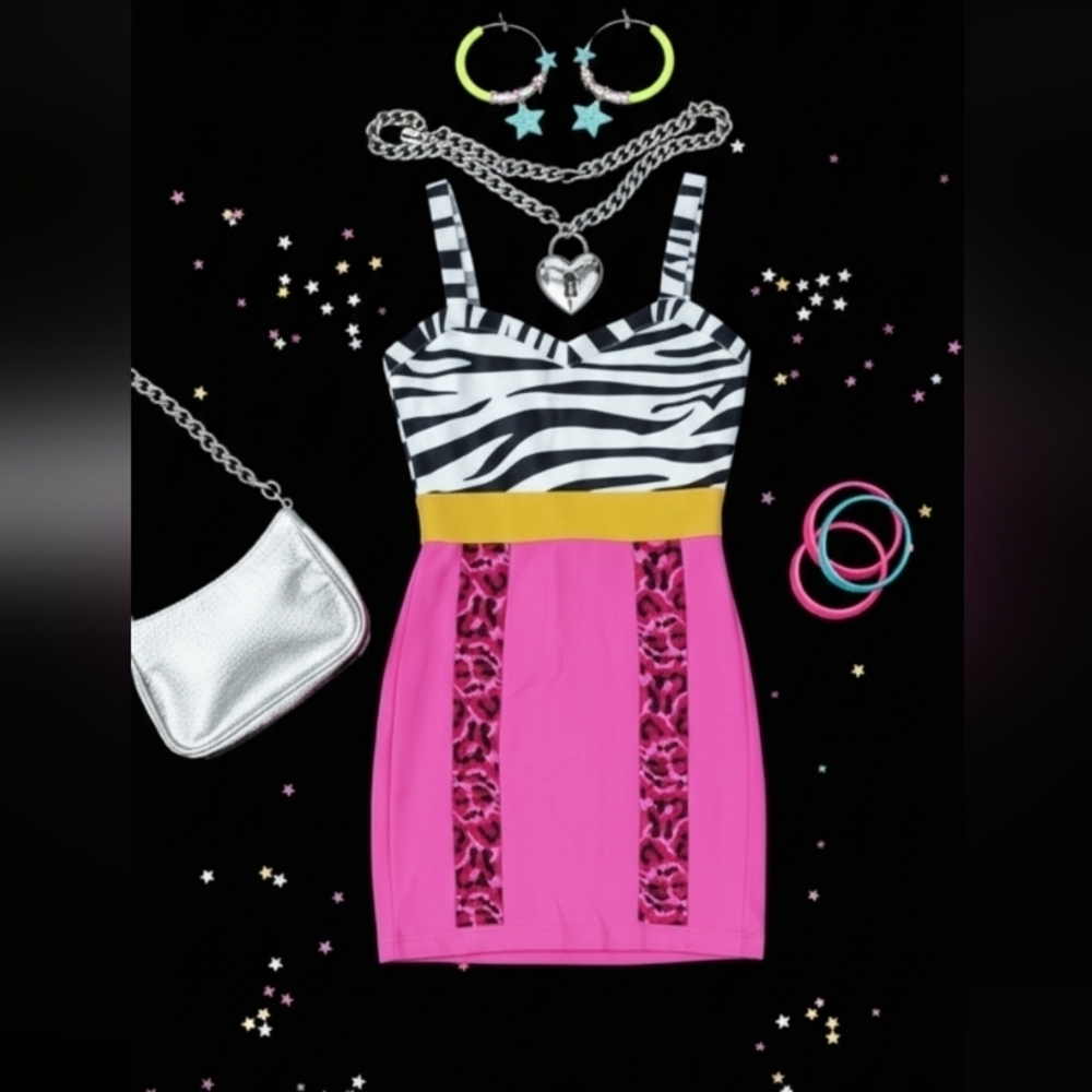 Y2k animal Print Mini Bodycon Dress Multi Color Small